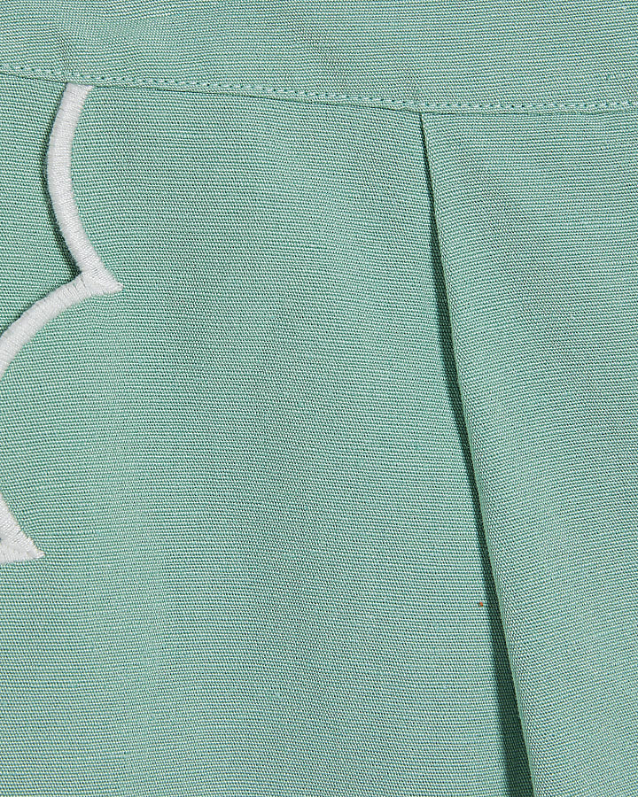 Green Linen Blend Scallop Trim Shorts