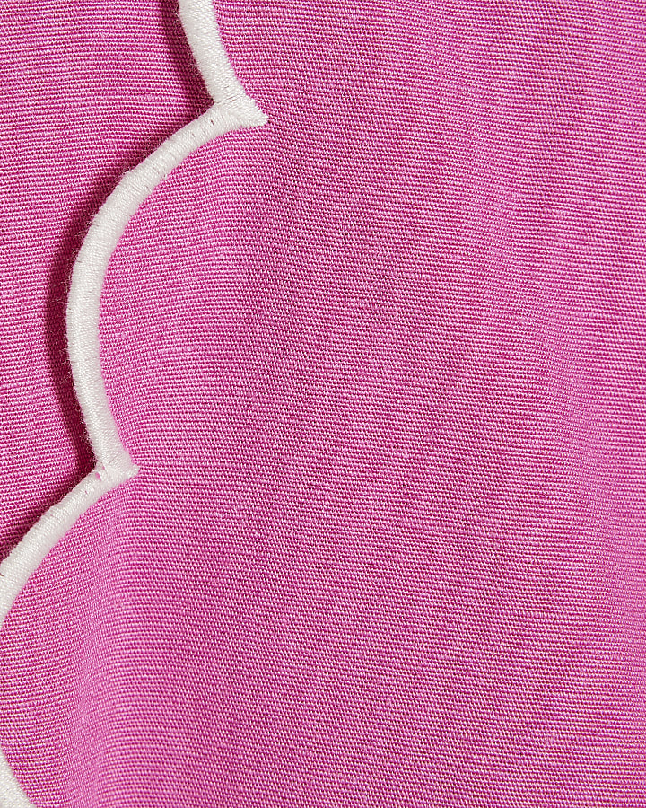Pink Linen Blend Scallop Trim Shorts