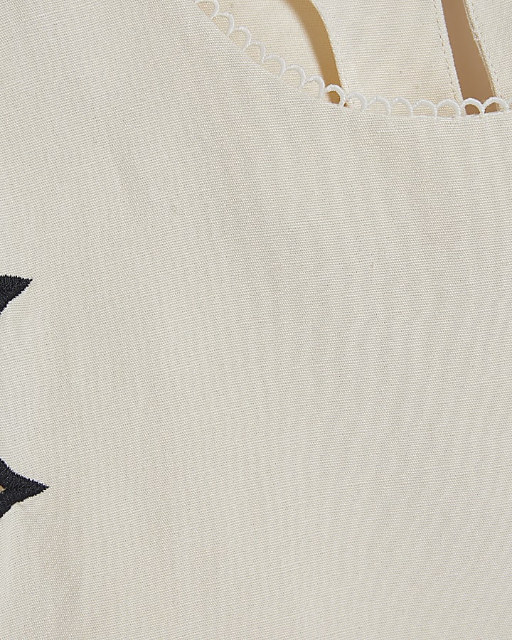 Cream Linen Blend Scallop Trim Tank Top