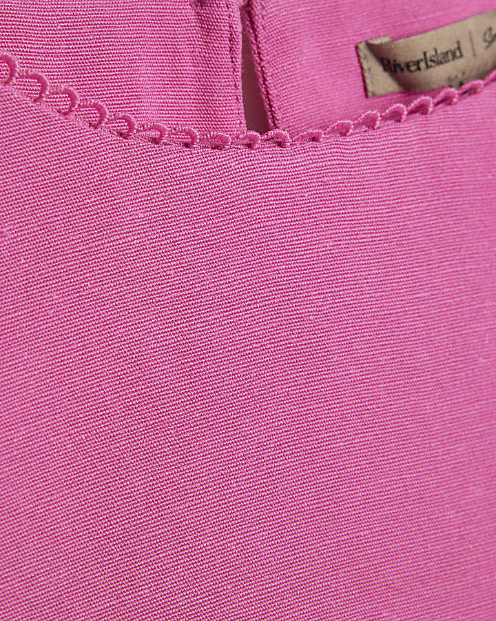Pink Linen Blend Scallop Trim Tank Top