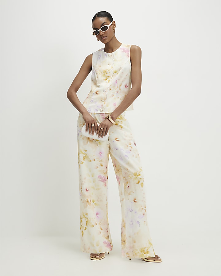 Cream Linen Blend Scallop Trim Waistcoat