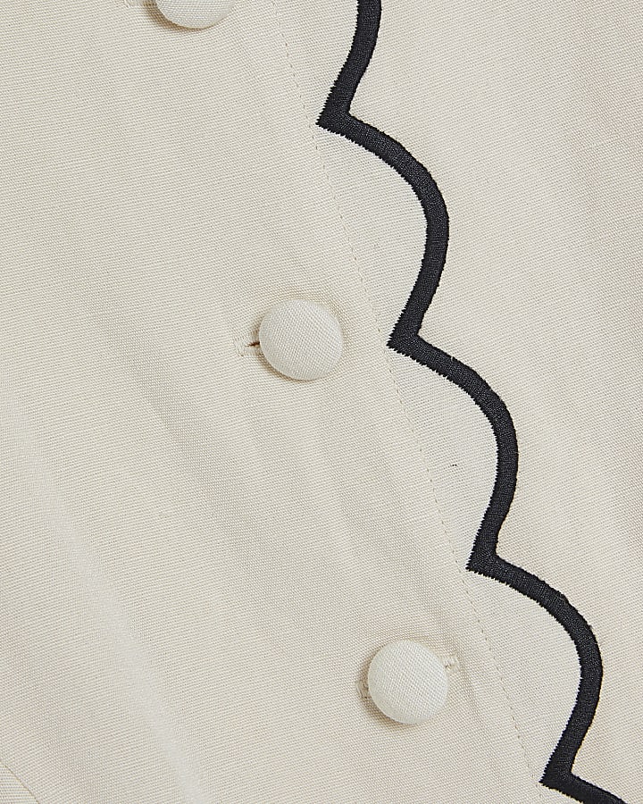 Cream Linen Blend Scallop Trim Waistcoat