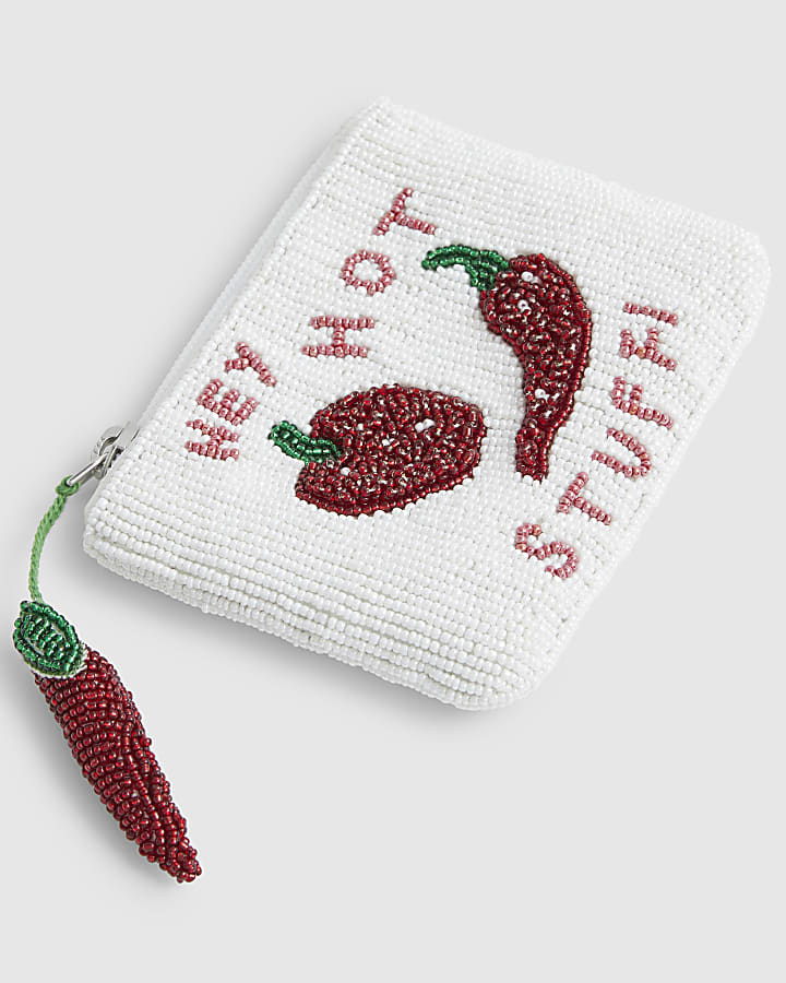 White Beaded Chilli Pouch