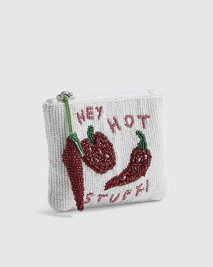 White Beaded Chilli Pouch