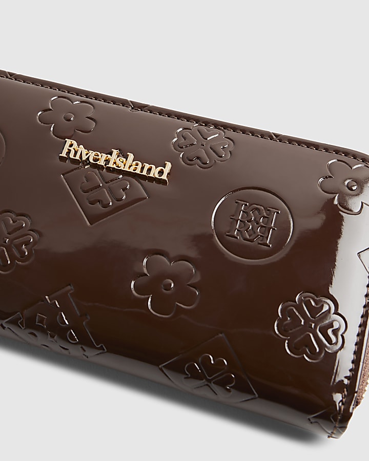 Brown Patent Embossed Monogram Purse