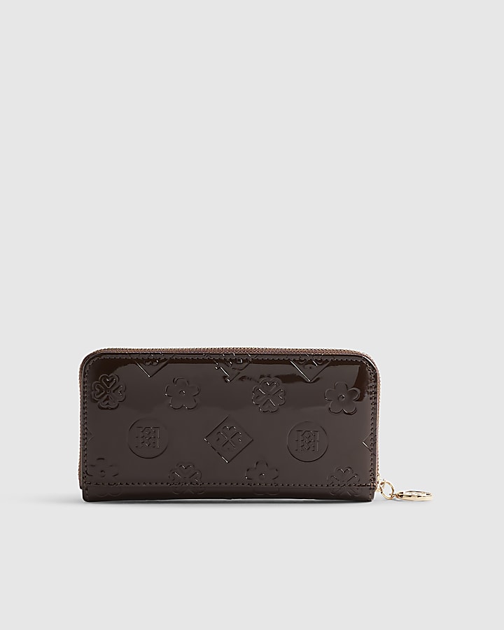 Brown Patent Embossed Monogram Purse