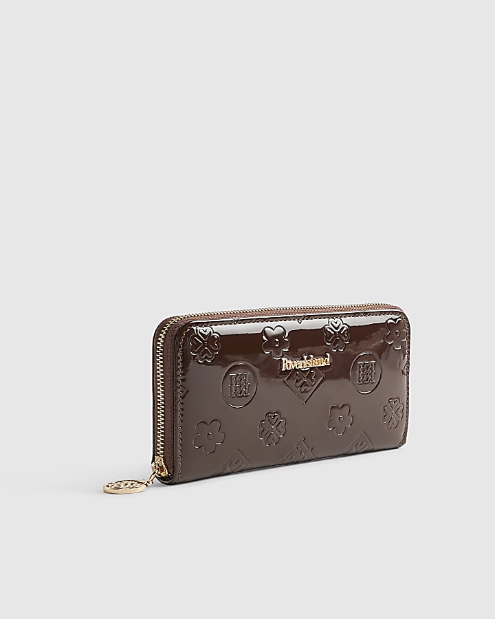 Brown Patent Embossed Monogram Purse