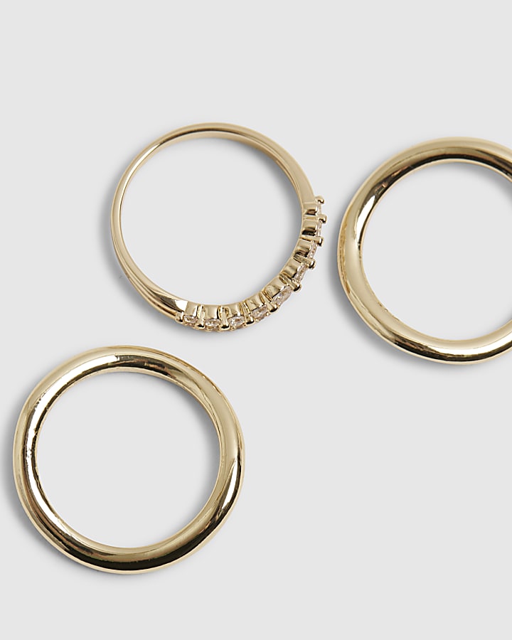 Gold Diamante Wave Rings 3 Pack