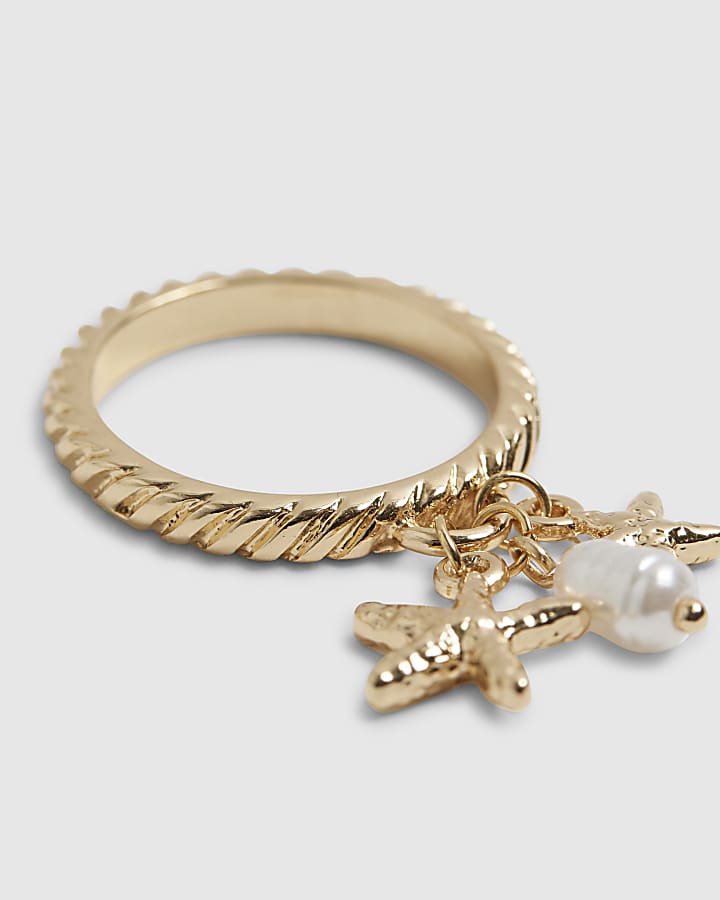 Gold Starfish Cluster Charm Ring