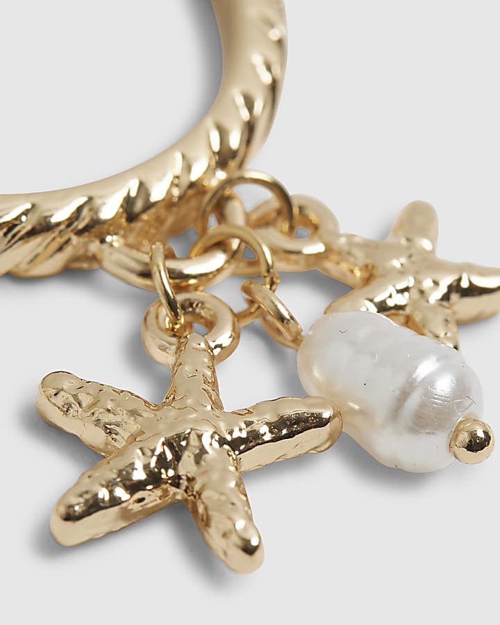 Gold Starfish Cluster Charm Ring