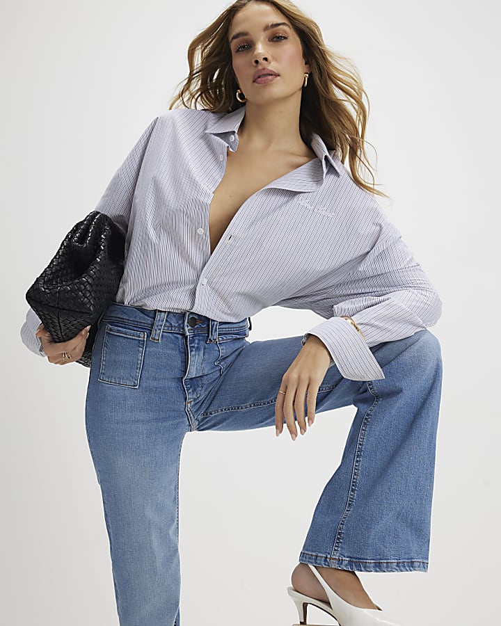 Blue High Rise Relaxed Flare Jeans