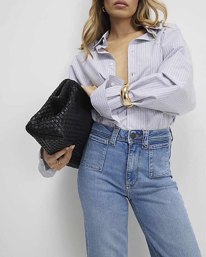 Blue High Rise Relaxed Flare Jeans