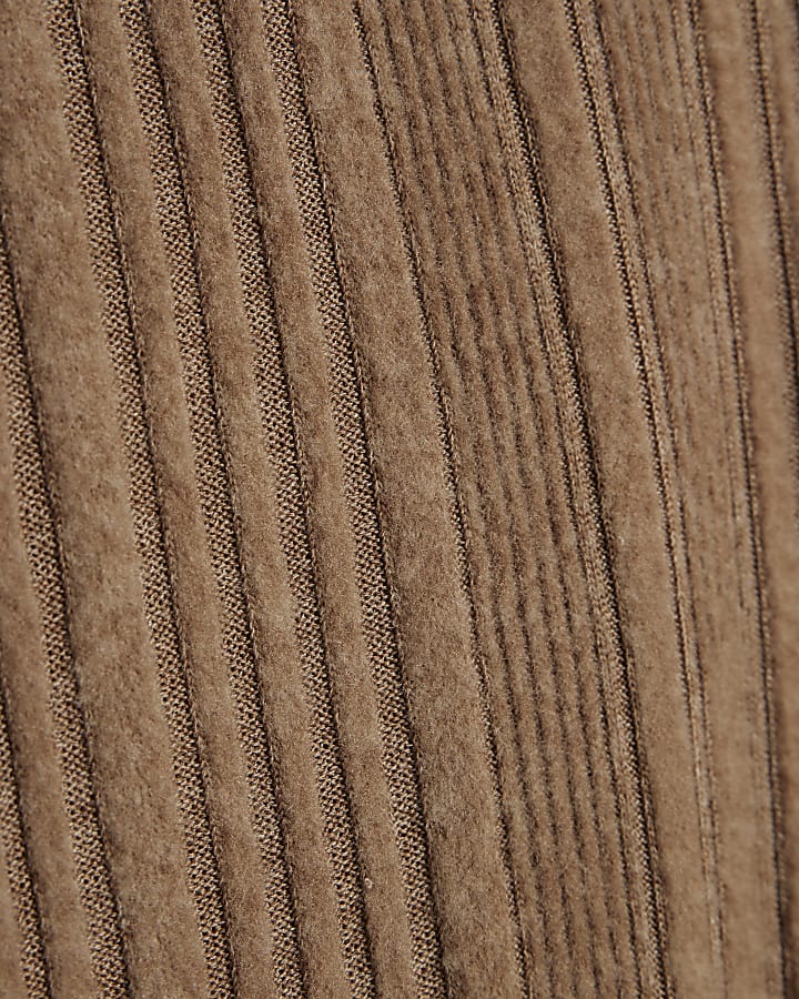 Beige Cosy Ribbed Wide Leg Trousers