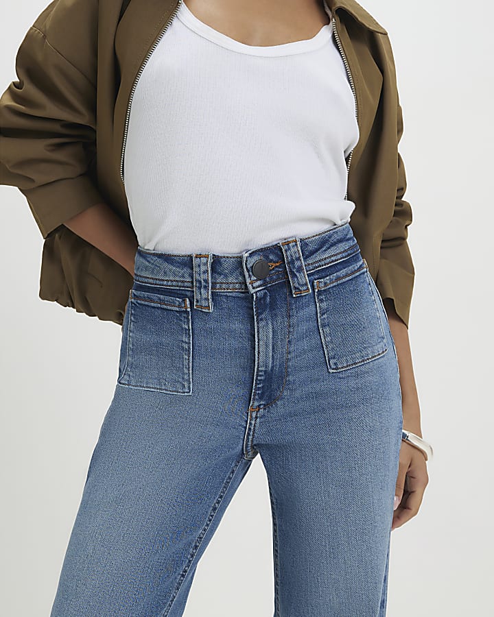 Petite Blue Relaxed Flare Jeans