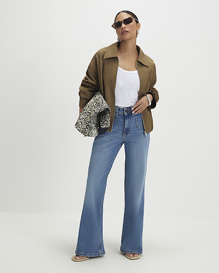 Petite Blue Relaxed Flare Jeans