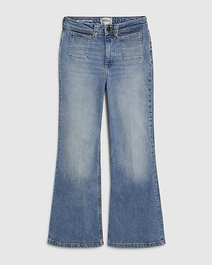 Petite Blue Relaxed Flare Jeans