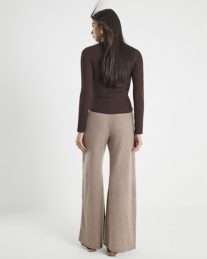 Brown Cosy Wide Leg Trousers