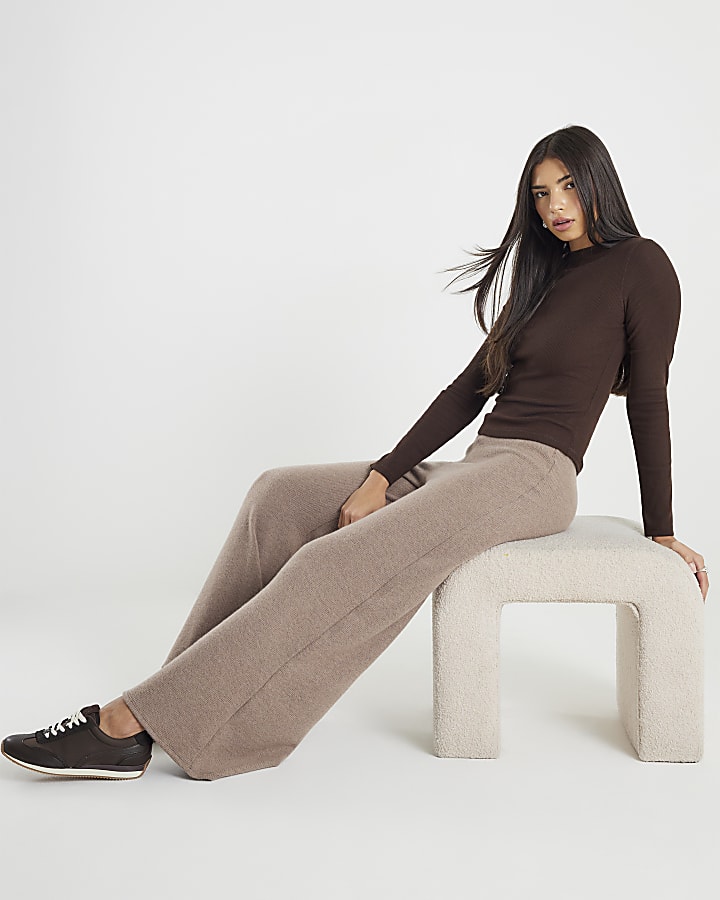 Brown Cosy Wide Leg Trousers