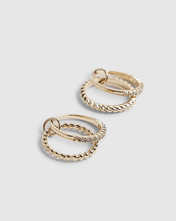 Gold Linked Diamond Simulant Stack Rings Set