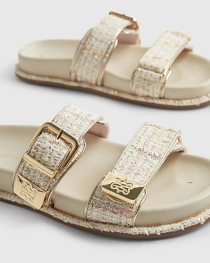 Cream Boucle Double Strap Sandals