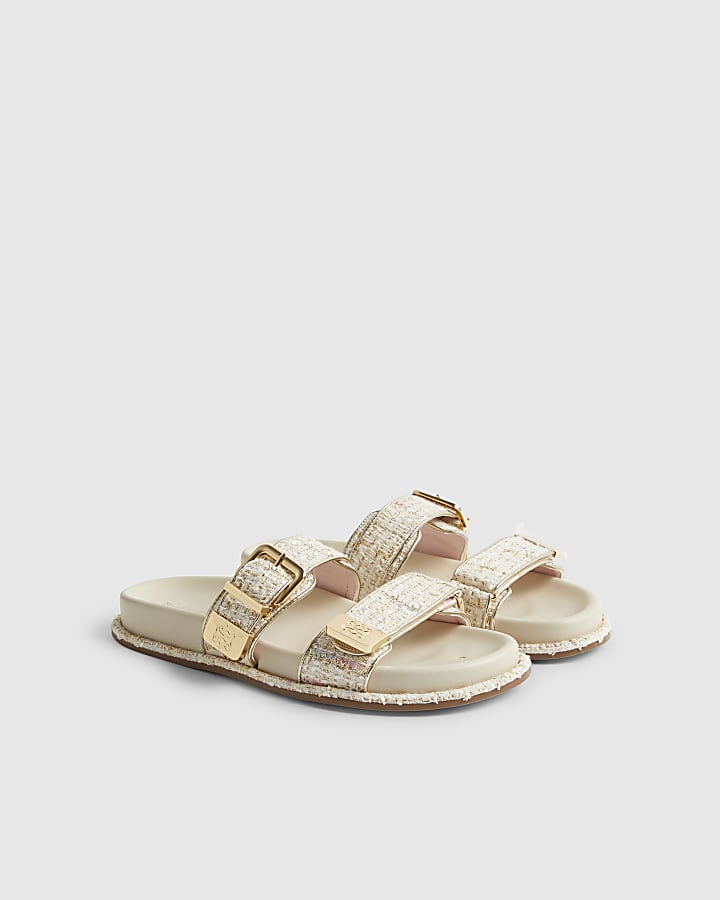 Cream Boucle Double Strap Sandals