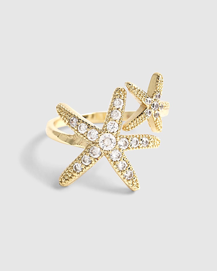 Gold Diamond Simulant Starfish Ring
