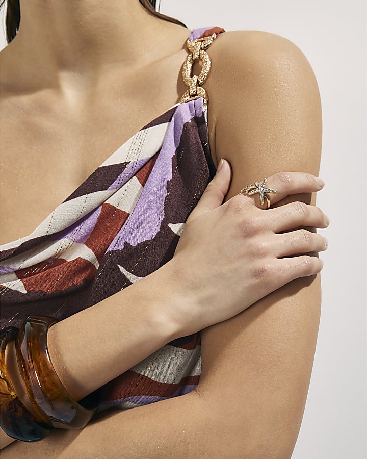 Gold Diamond Simulant Starfish Ring