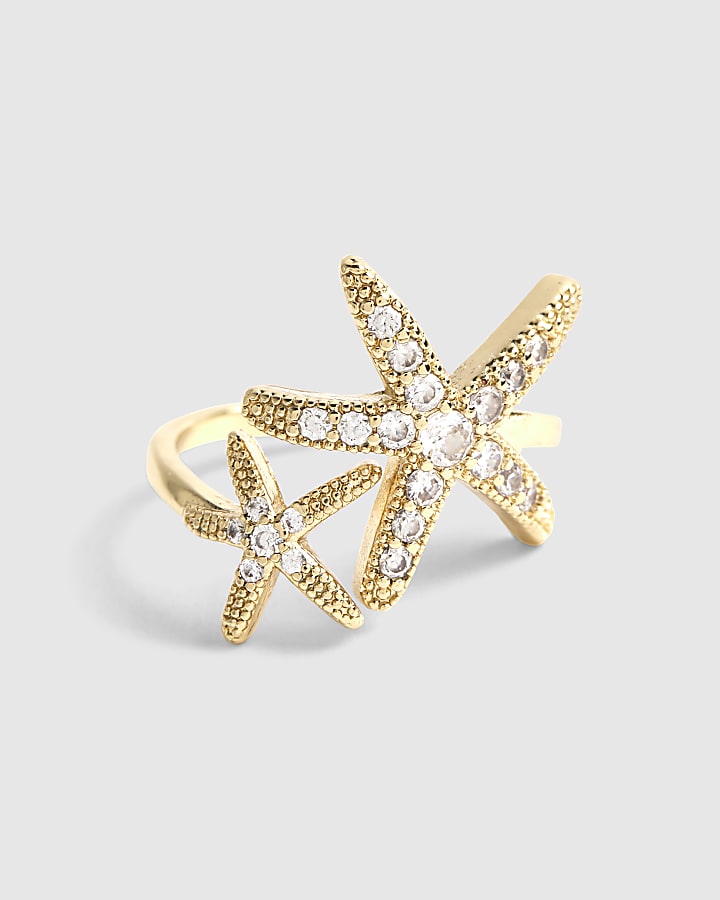 Gold Diamond Simulant Starfish Ring