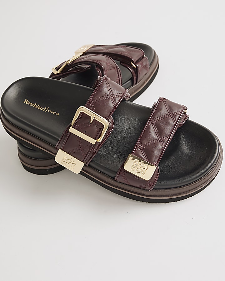 Red Quilted Double Strap Sandals