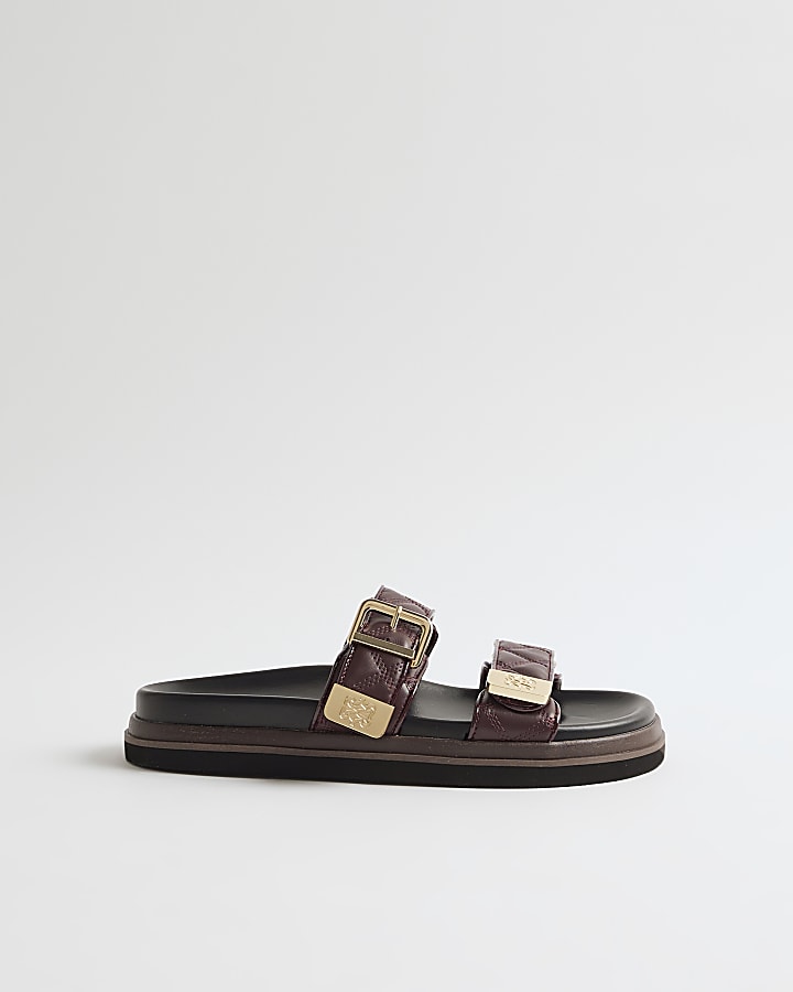 Red Quilted Double Strap Footbed Sandals