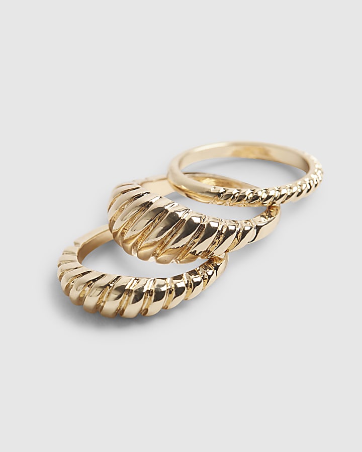 Gold Ridged Rings 3 Pack