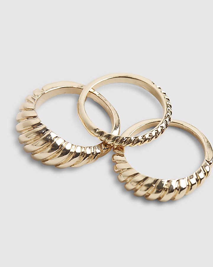 Gold Ridged Rings 3 Pack