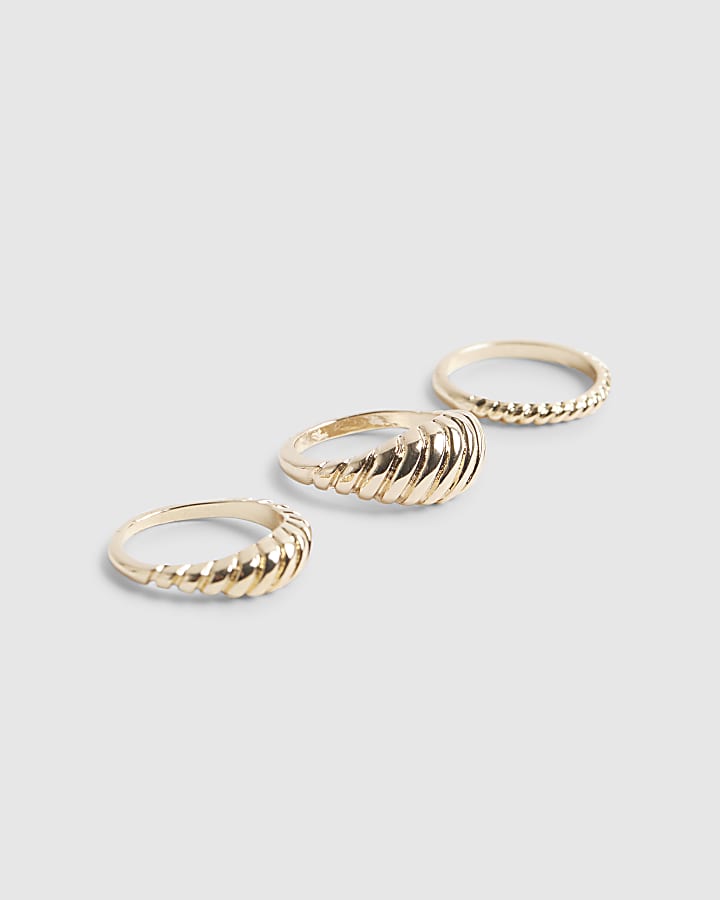 Gold Ridged Rings 3 Pack