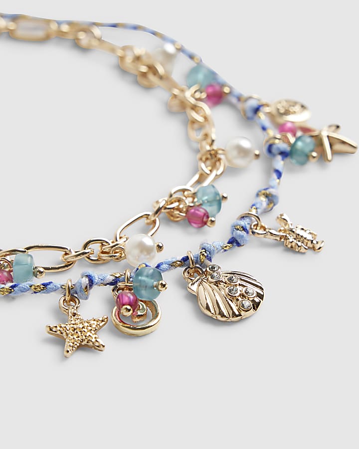 Blue Cord Layered Charm Anklet