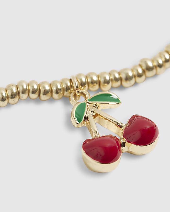 Gold Beaded Cherry Anklet