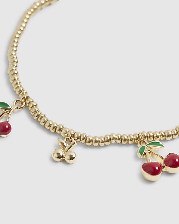 Gold Beaded Cherry Anklet