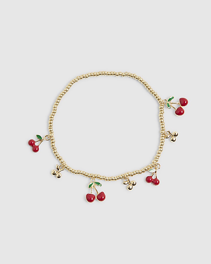 Gold Beaded Cherry Anklet