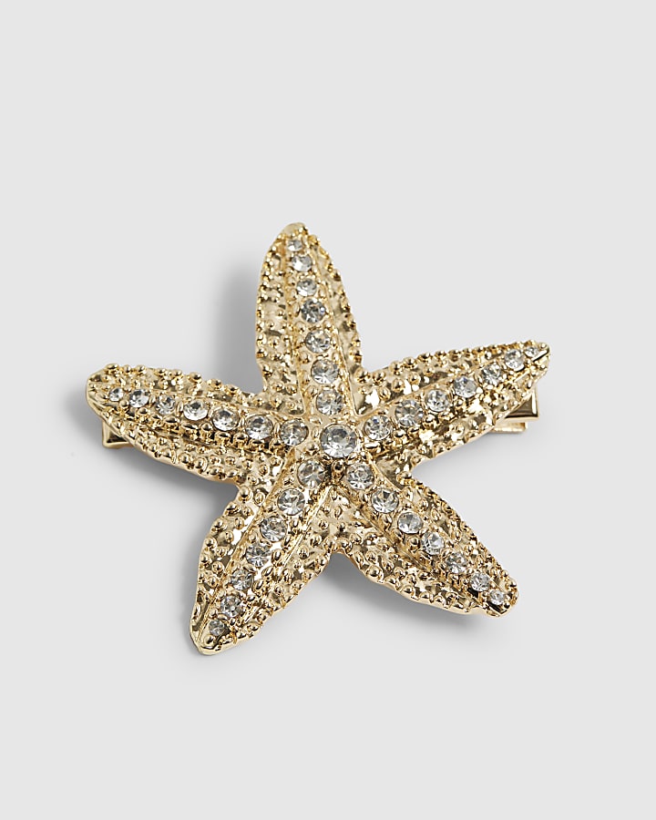 Gold Diamond Simulant Starfish Hair Clip