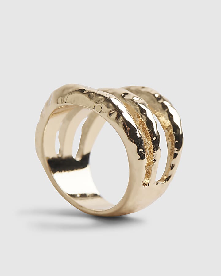 Gold Hammered Tiered Ring