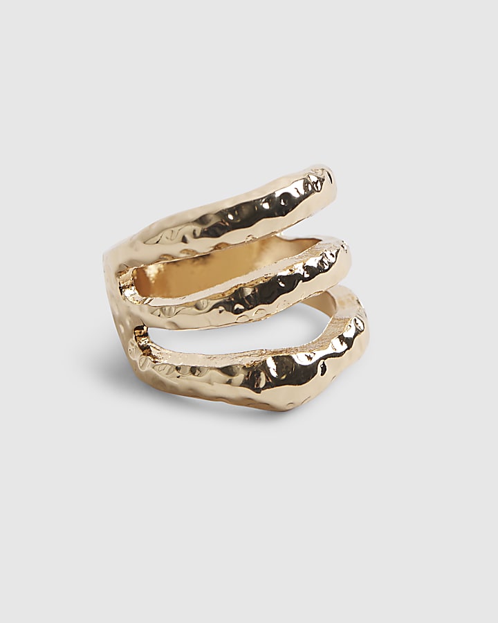 Gold Hammered Tiered Ring