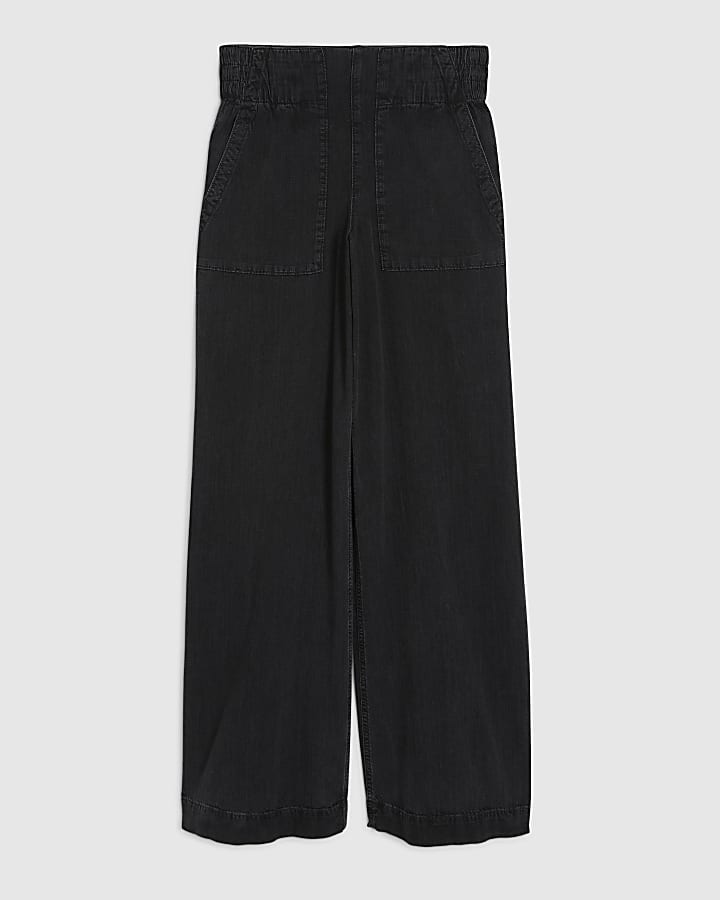 Black Pull On Wide Leg Jeans