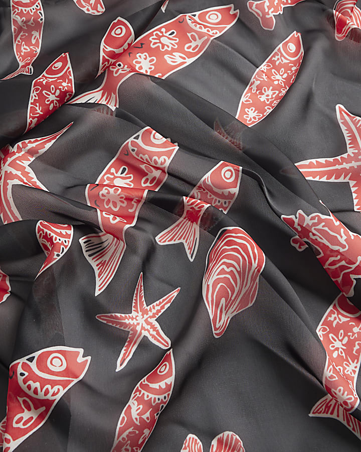 Black Nautical Print Tie Scarf