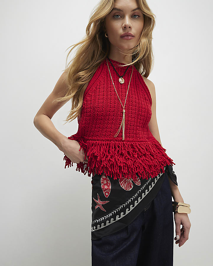 Black Nautical Print Tie Scarf