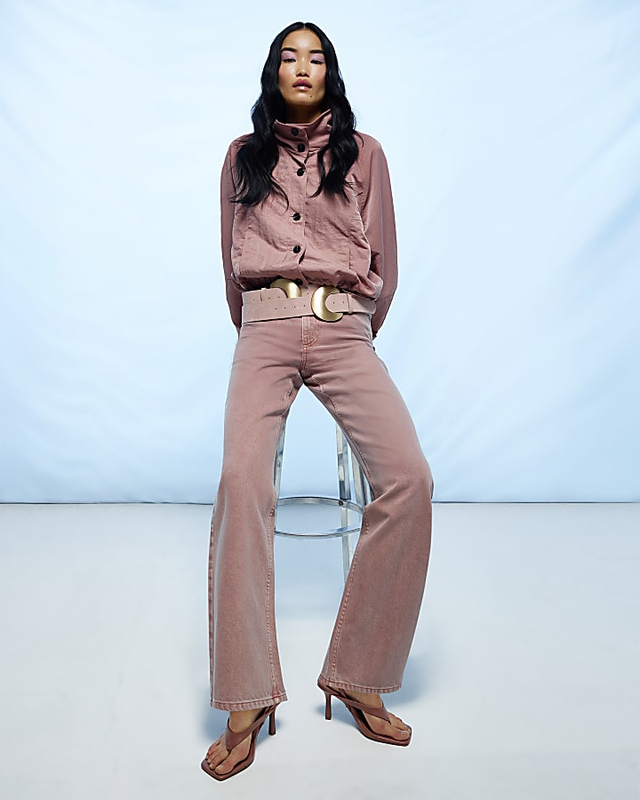 Pink High Waisted Relaxed Straight Jeans