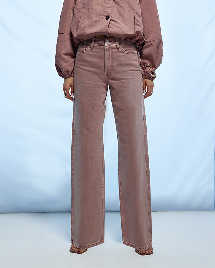 Pink High Waisted Relaxed Straight Jeans
