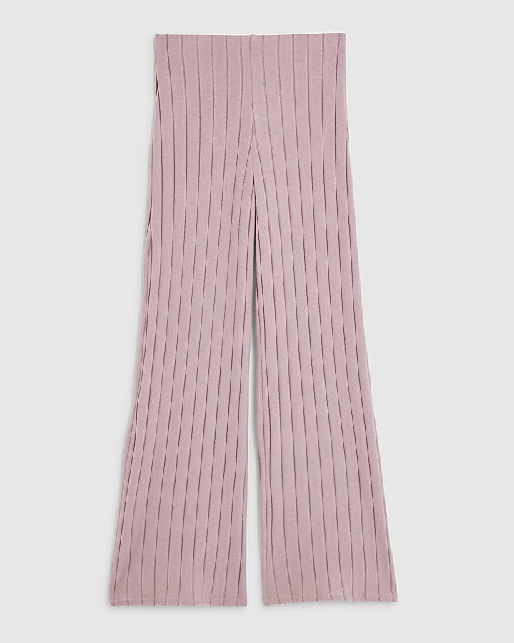 Pink Cosy Ribbed Wide Leg Trousers