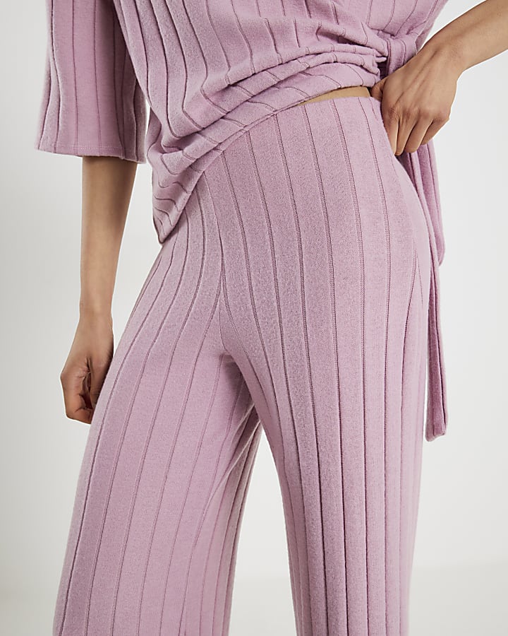 Pink Cosy Ribbed Wide Leg Trousers