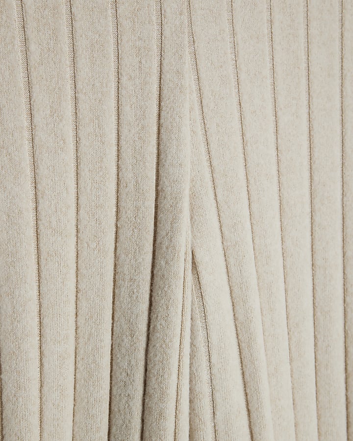 Beige Cosy Wide Leg Ribbed Trousers