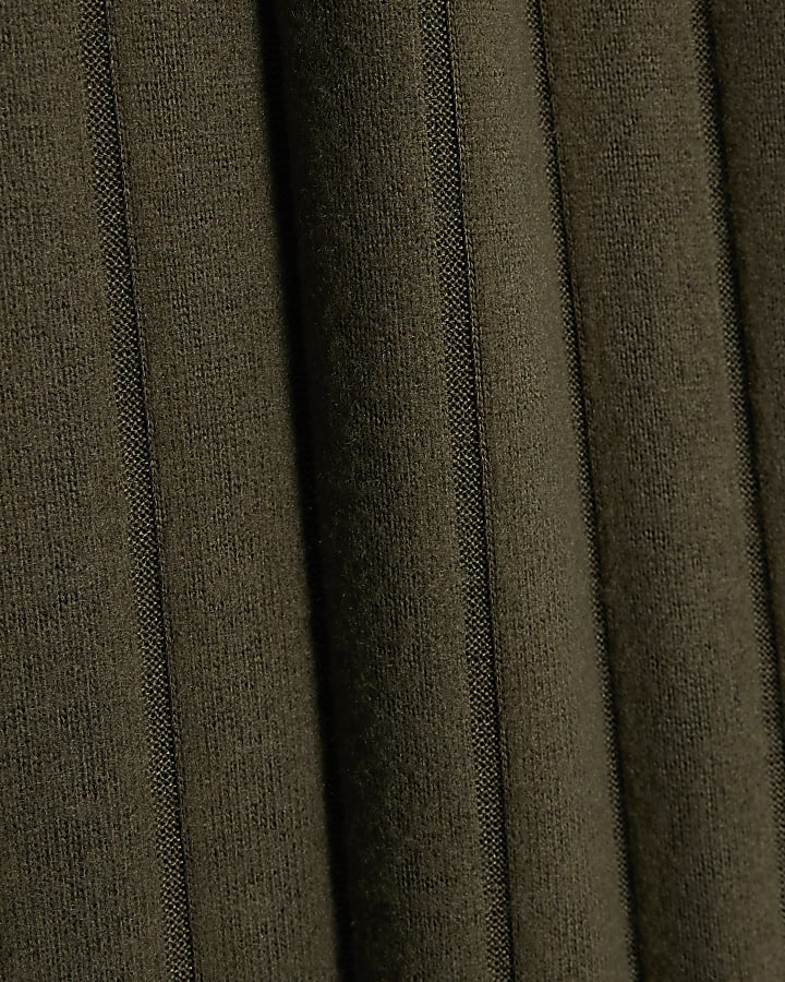 Petite Khaki Cosy Wide Ribbed Trousers