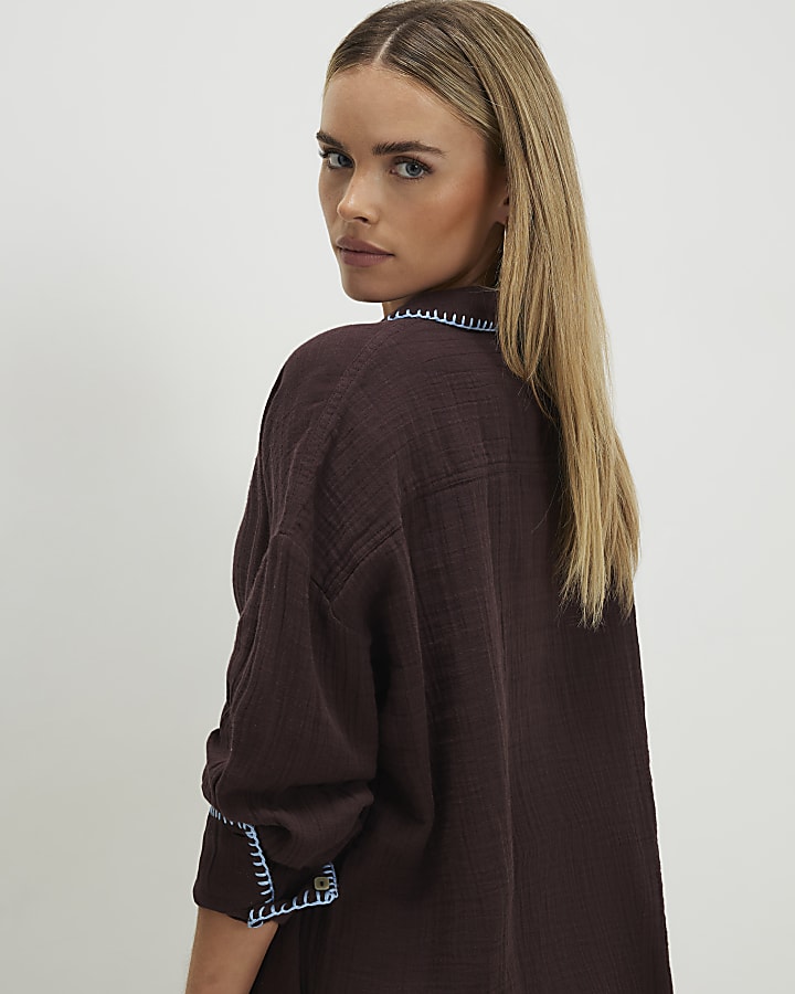 Petite Brown Whipstitch Shirt